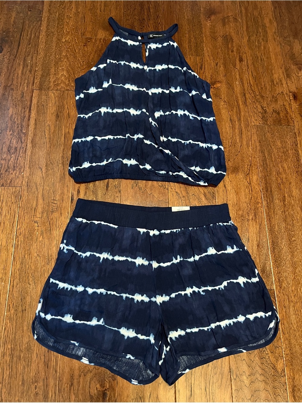 INC International Concepts Navy and White Tie-Dye Top and Shorts